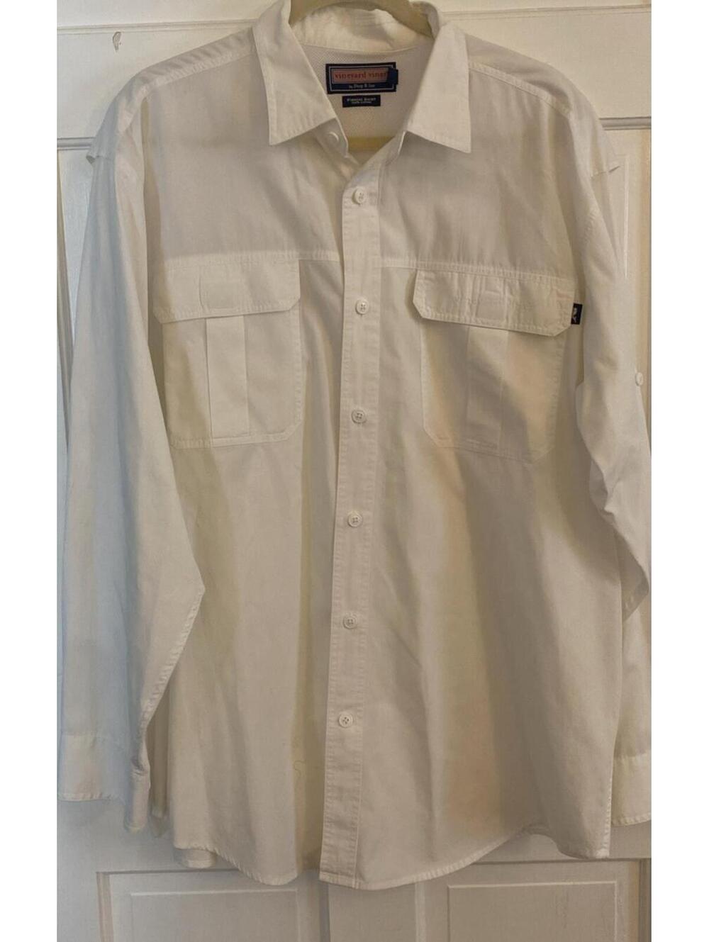 Vineyard Vines Mens Fishing Shirt XL Solid White Cotton Mesh Lining Vented Back